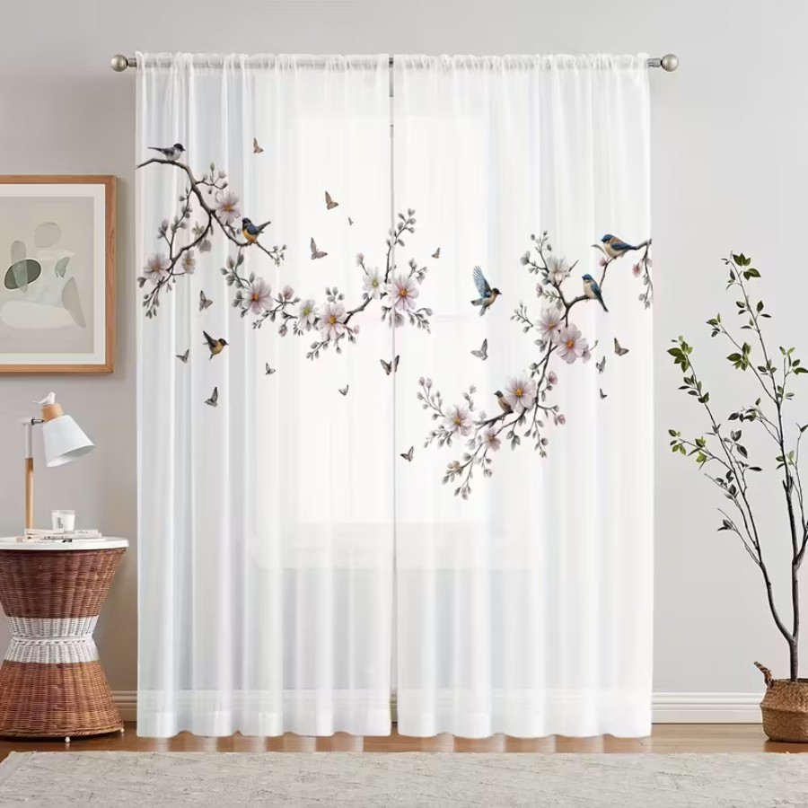 2PCS Digital Print Sheer Curta - đánh giá và giá Home Office Rate
