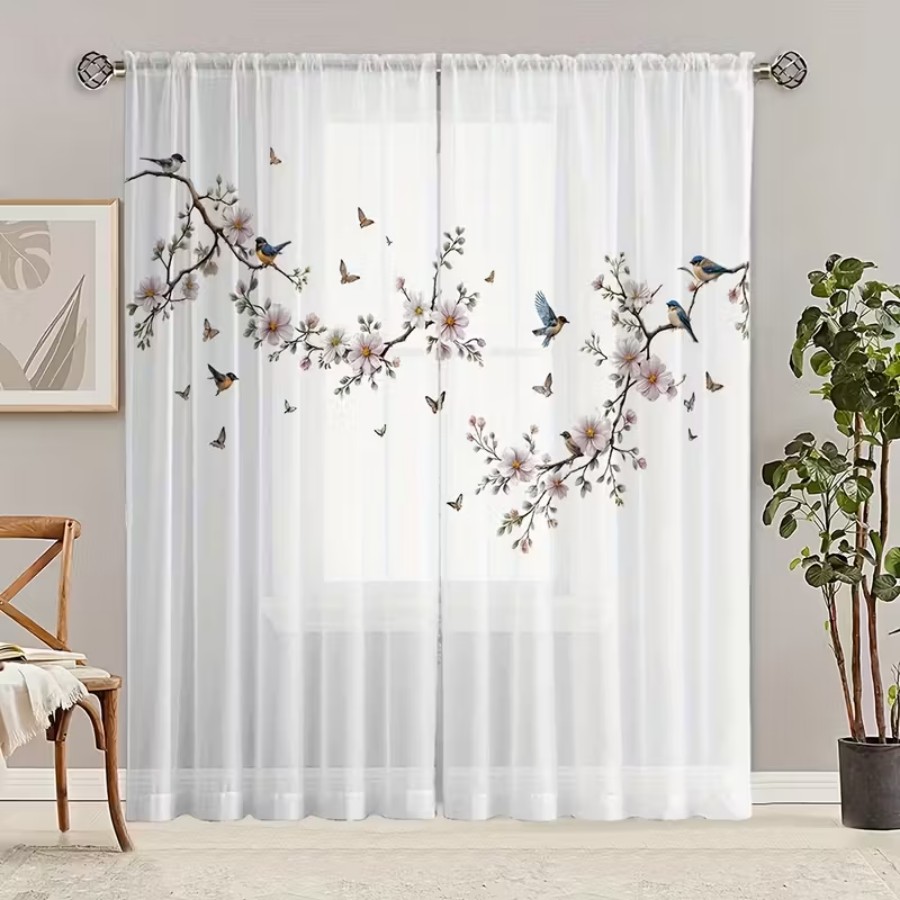 2PCS Digital Print Sheer Curta - đánh giá và giá Home Office Rate