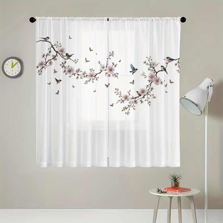 2PCS Digital Print Sheer Curta - đánh giá và giá Home Office Rate