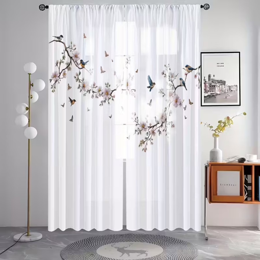 2PCS Digital Print Sheer Curta - đánh giá và giá Home Office Rate