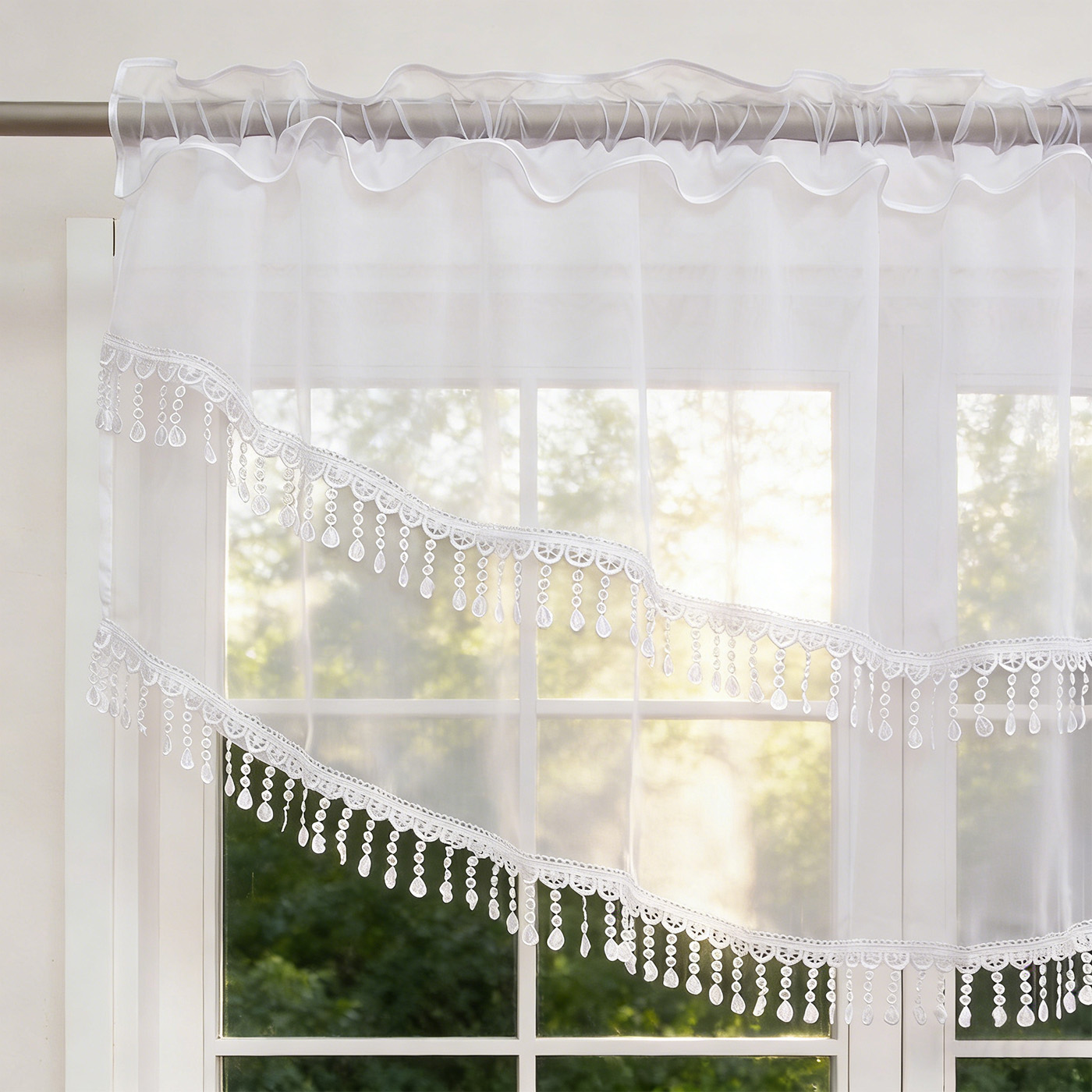 2PCS White Lace Beaded Tassel  - đánh giá và giá Home Office Rate