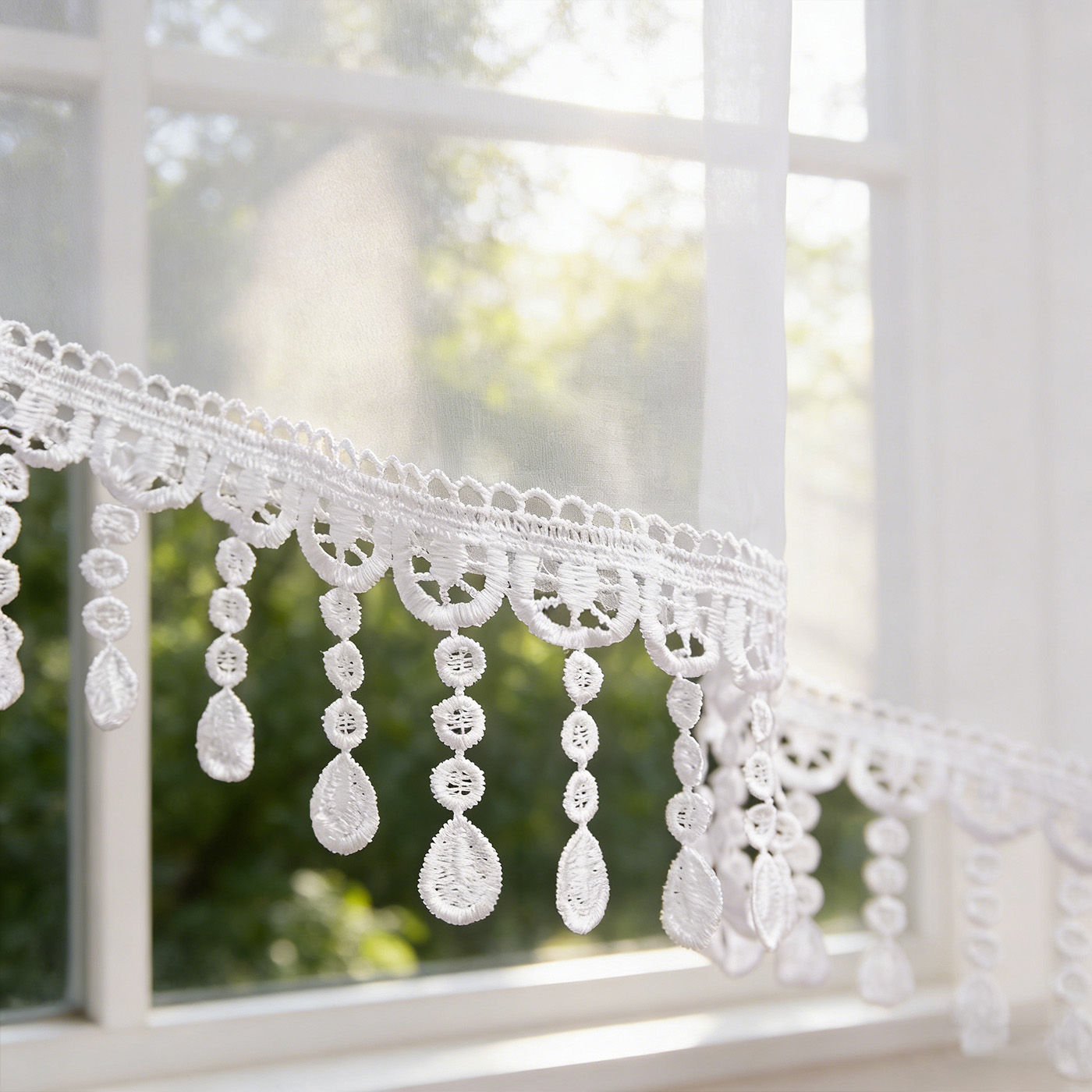 2PCS White Lace Beaded Tassel  - đánh giá và giá Home Office Rate