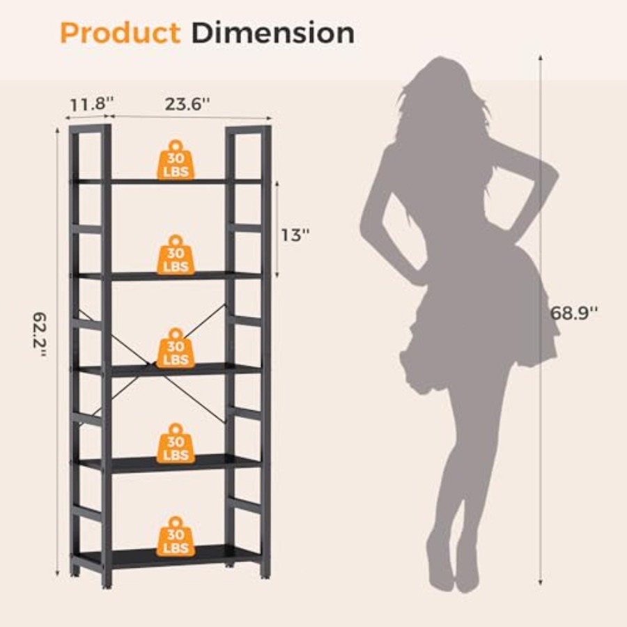 5-Tier Bookshelf, Modern Tall  - đánh giá và giá Home Office Room