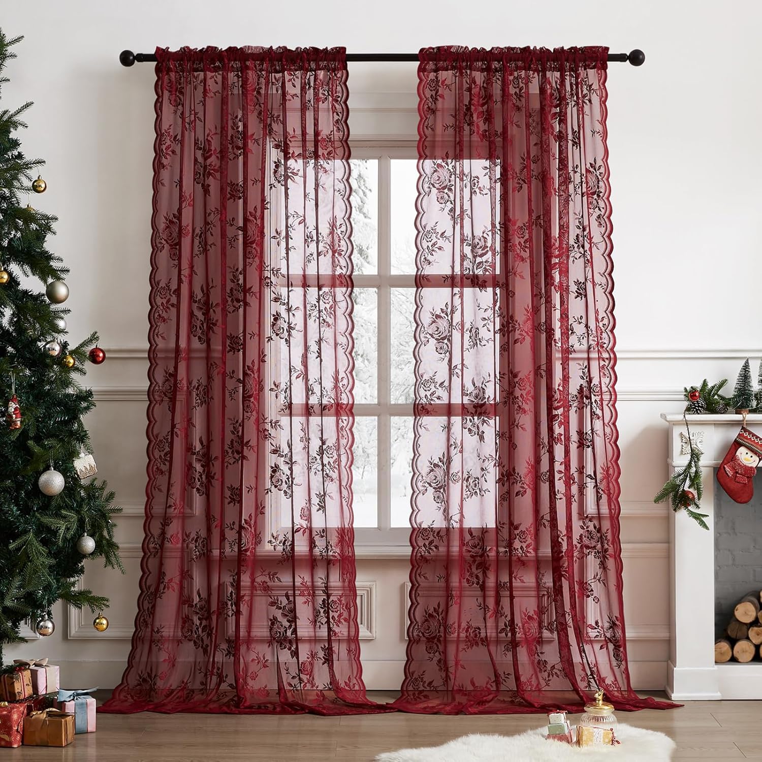 1 pc Burgundy Lace Curtains 45 - đánh giá và giá Home Office Rate