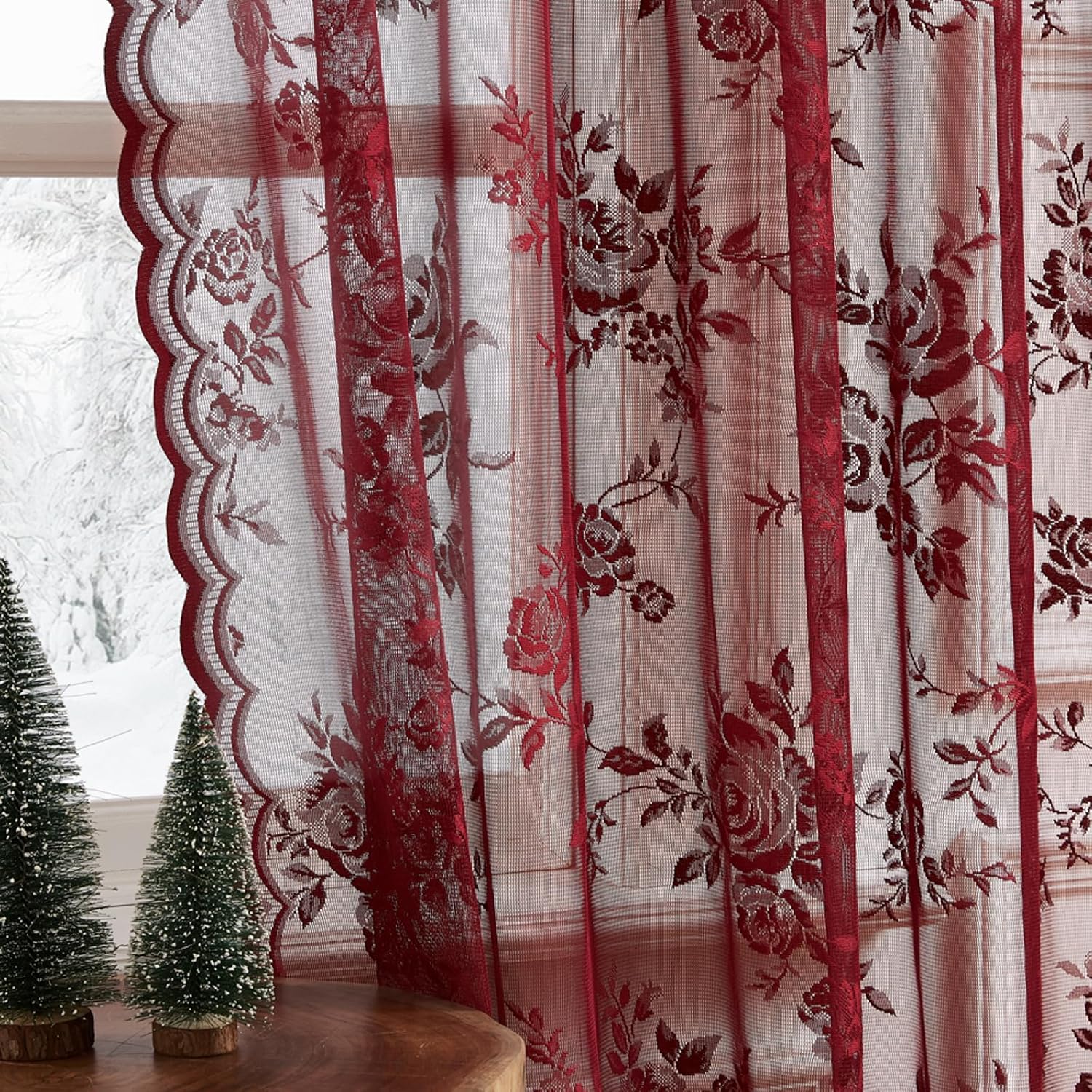 1 pc Burgundy Lace Curtains 45 - đánh giá và giá Home Office Rate