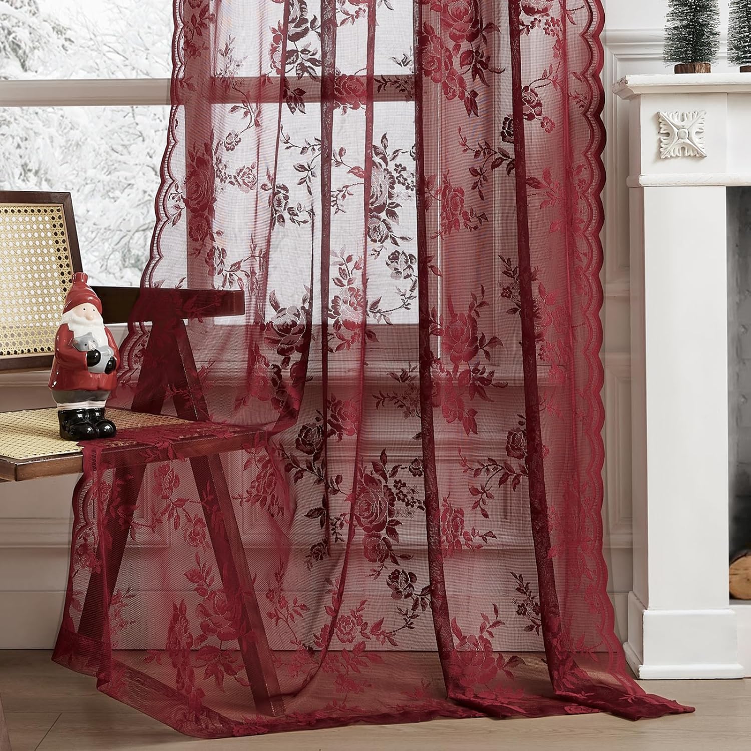 1 pc Burgundy Lace Curtains 45 - đánh giá và giá Home Office Rate